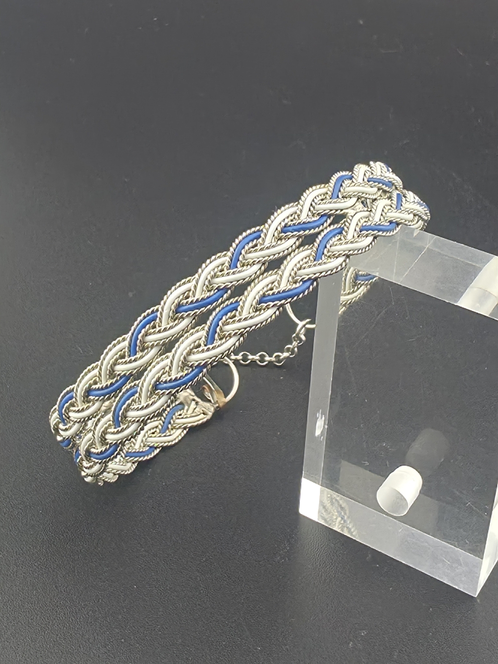 Vintage Estate Silver Blue White Braided Bracelet 7"